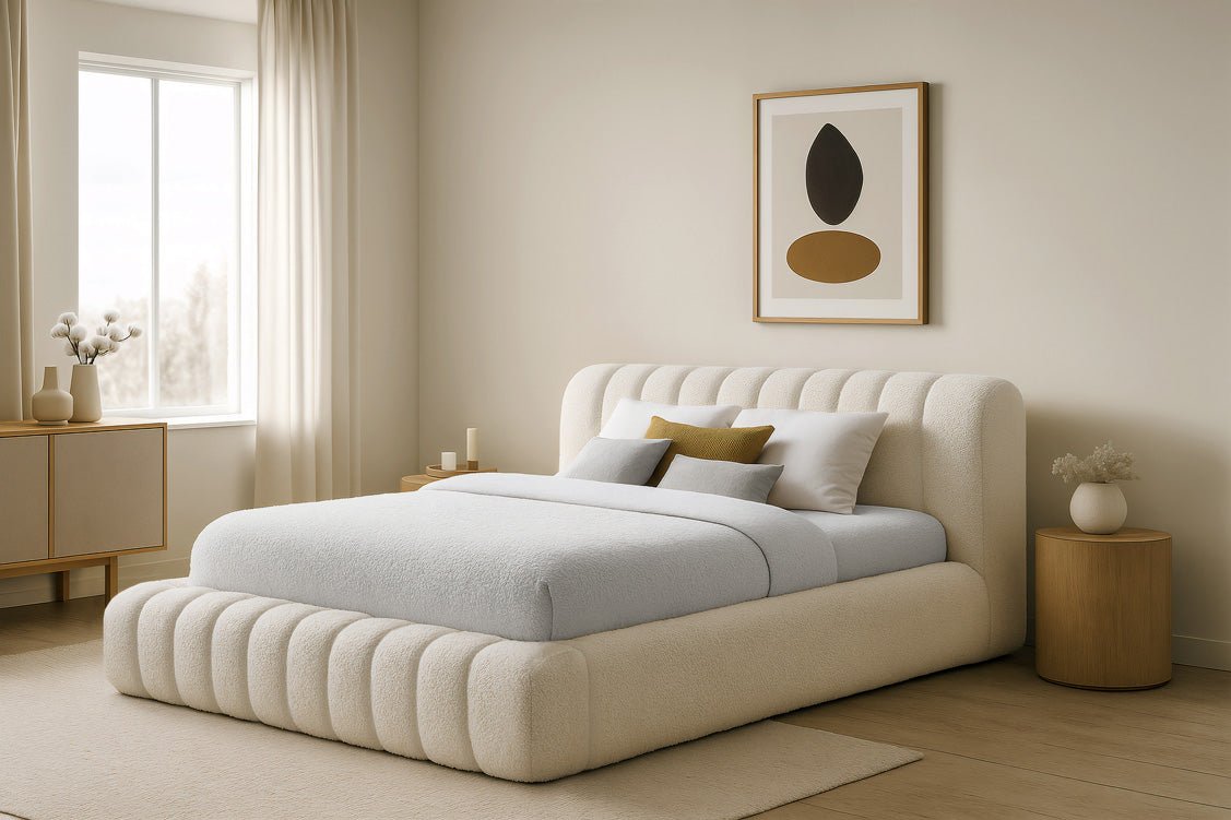 Designer gestoffeerd bed Selene Bouclé met opbergruimte