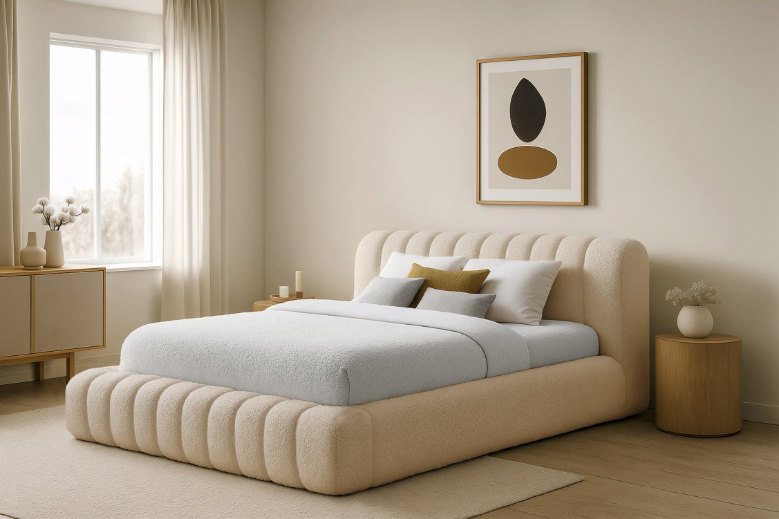 Designer gestoffeerd bed Selene Bouclé met opbergruimte