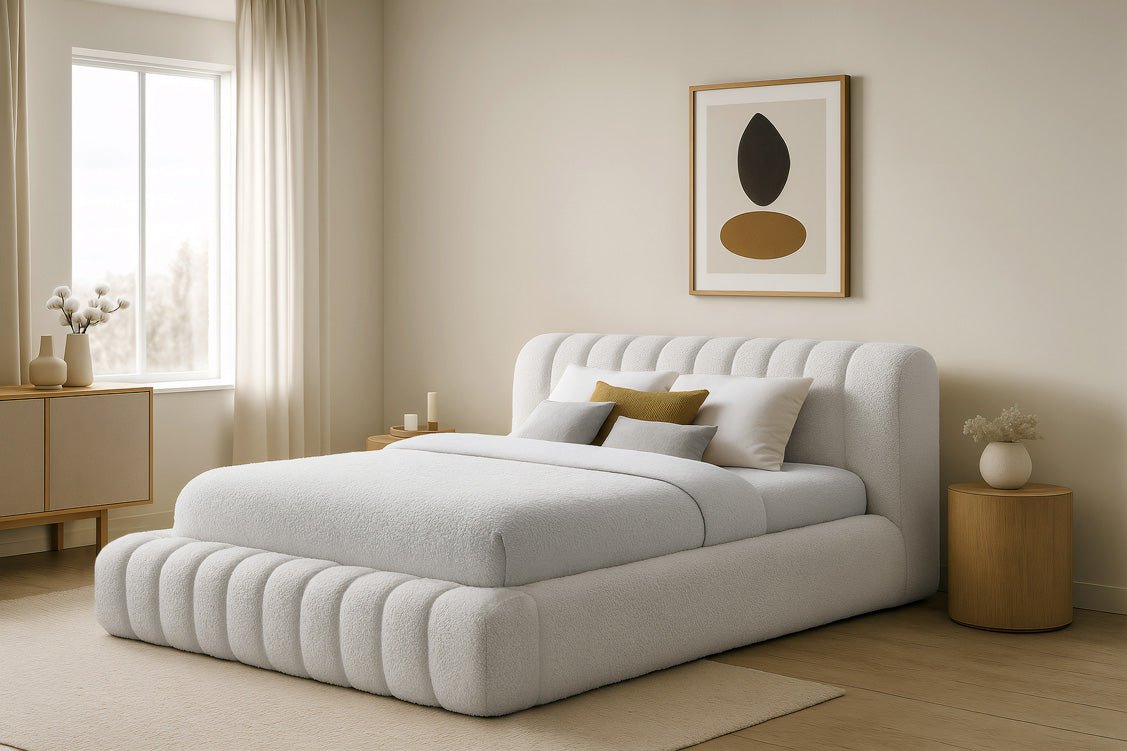 Designer gestoffeerd bed Selene Bouclé met opbergruimte