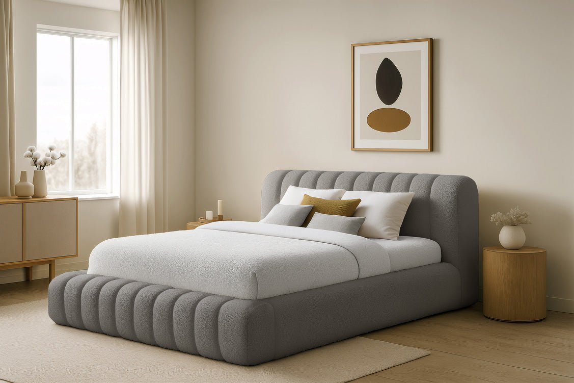 Designer gestoffeerd bed Selene Bouclé met opbergruimte