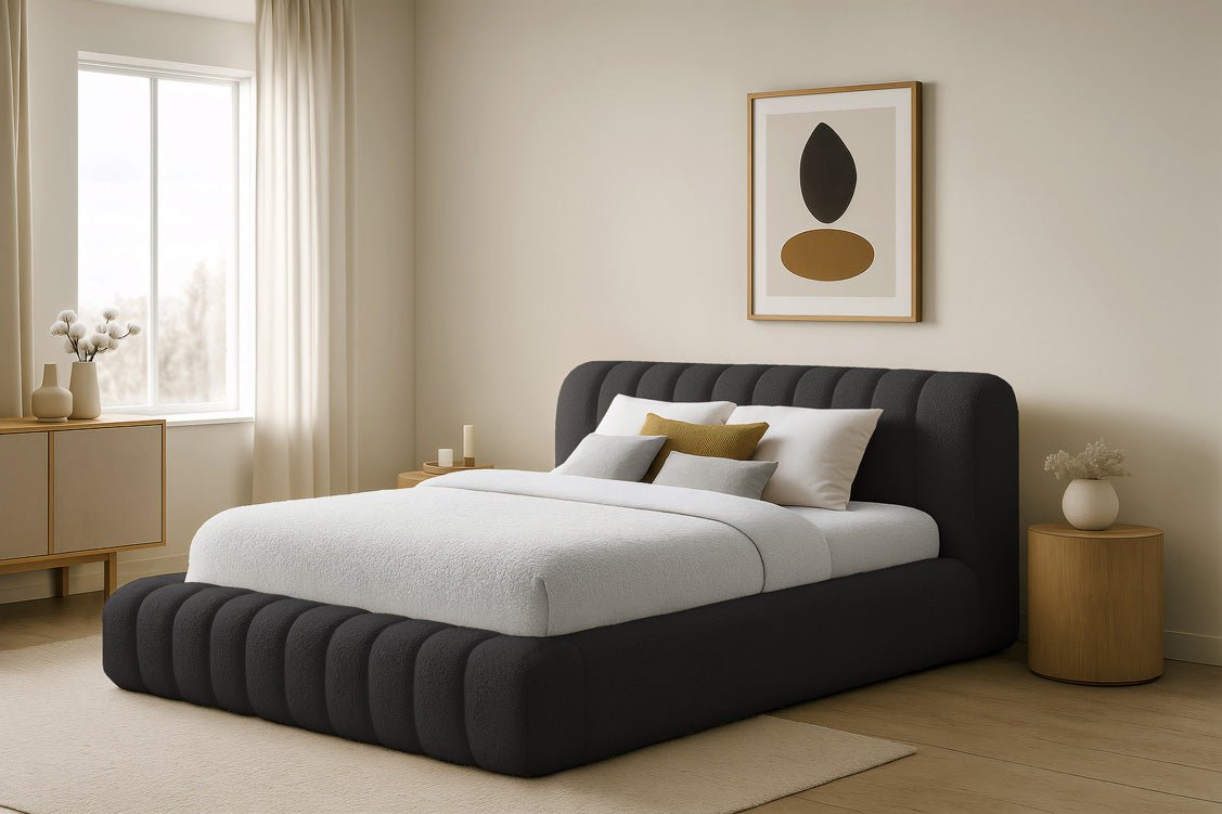 Designer gestoffeerd bed Selene Bouclé met opbergruimte