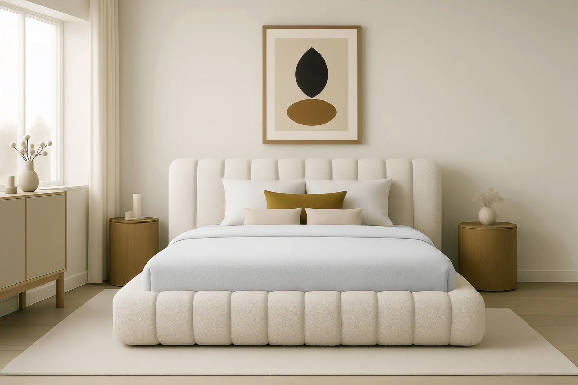 Designer gestoffeerd bed Selene Bouclé met opbergruimte
