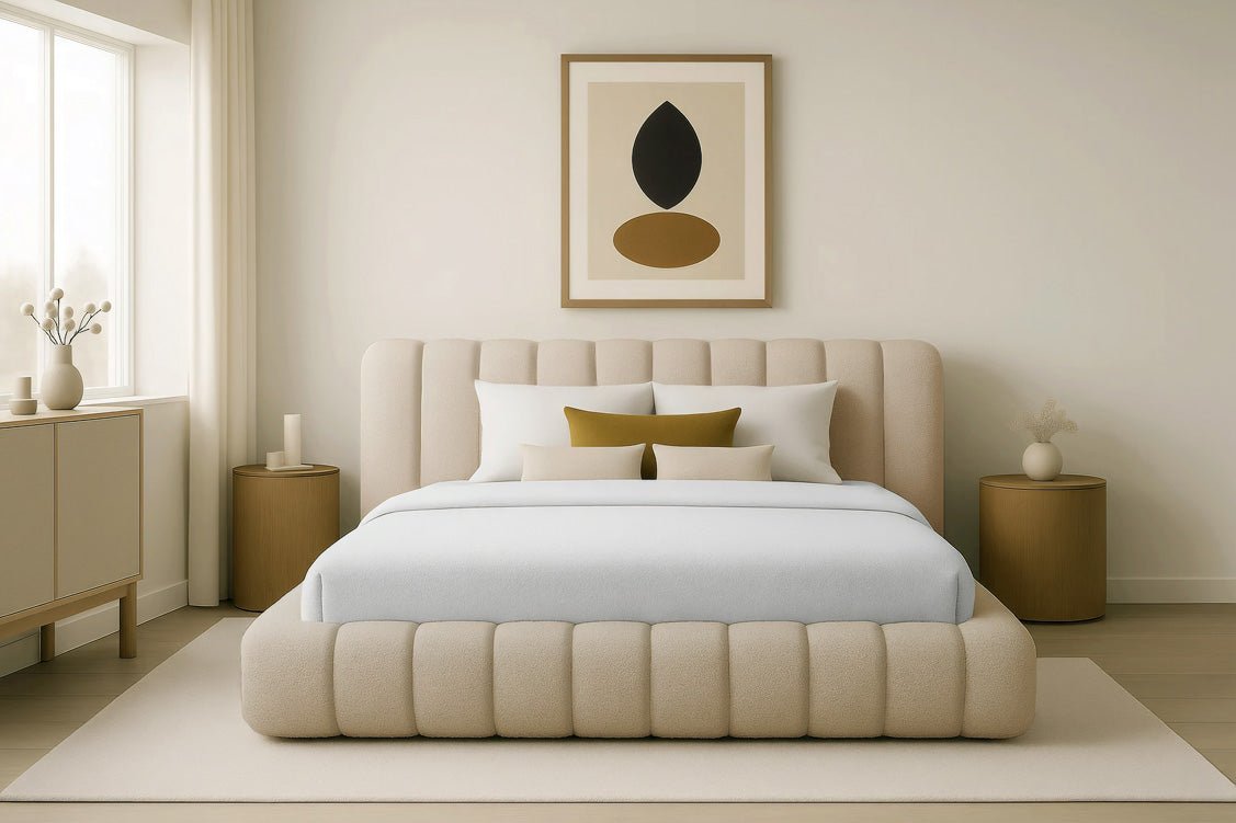 Designer gestoffeerd bed Selene Bouclé met opbergruimte