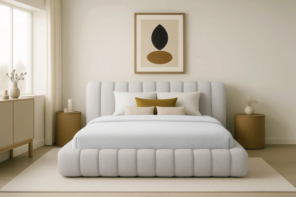 Designer gestoffeerd bed Selene Bouclé met opbergruimte