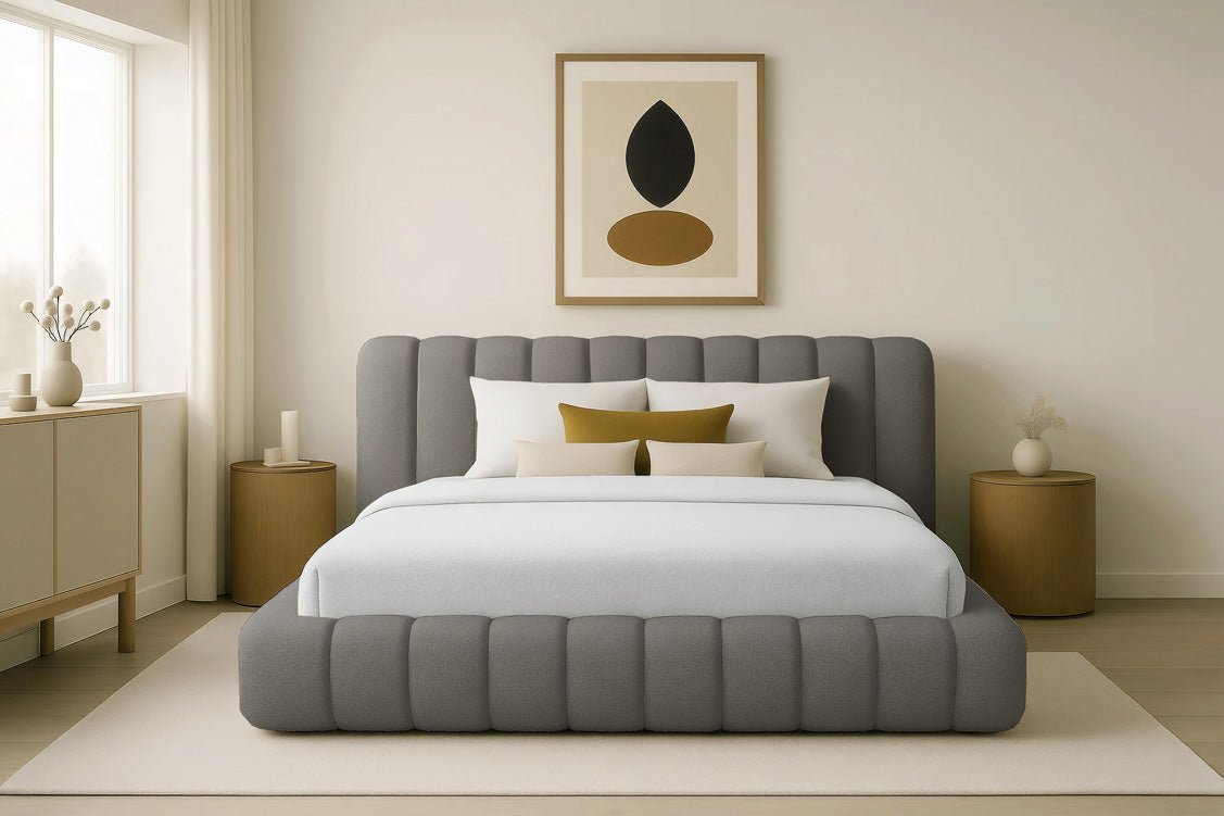 Designer gestoffeerd bed Selene Bouclé met opbergruimte