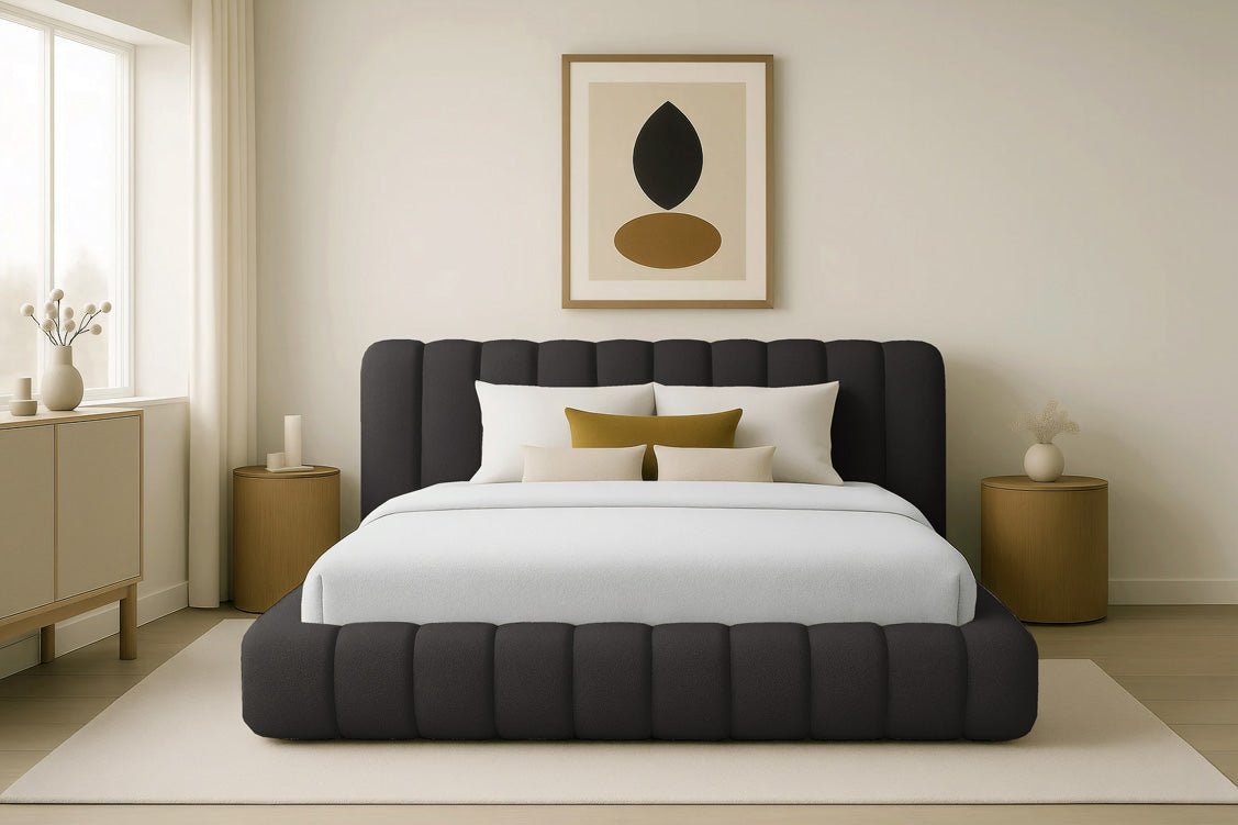 Designer gestoffeerd bed Selene Bouclé met opbergruimte
