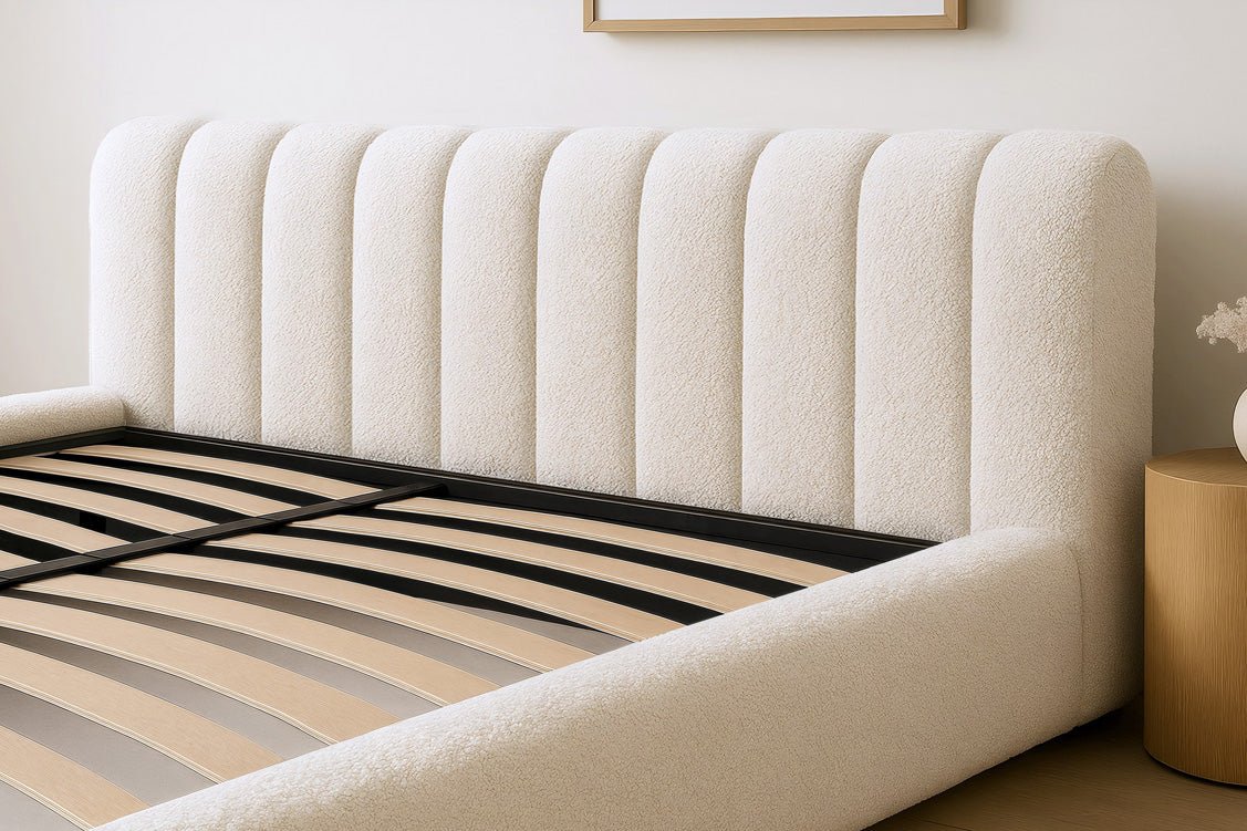 Designer gestoffeerd bed Selene Bouclé met opbergruimte
