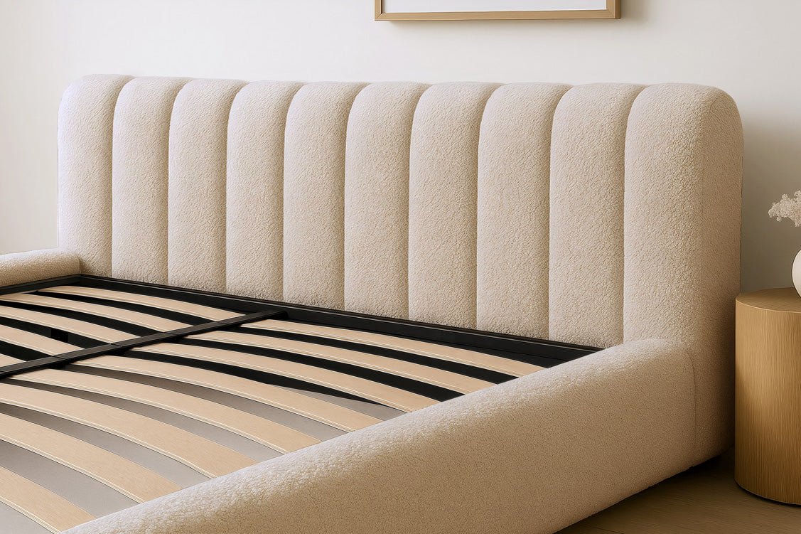 Designer gestoffeerd bed Selene Bouclé met opbergruimte