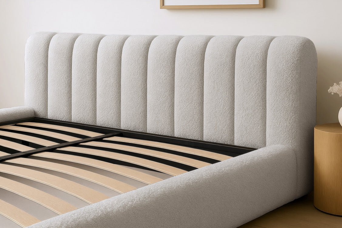 Designer gestoffeerd bed Selene Bouclé met opbergruimte