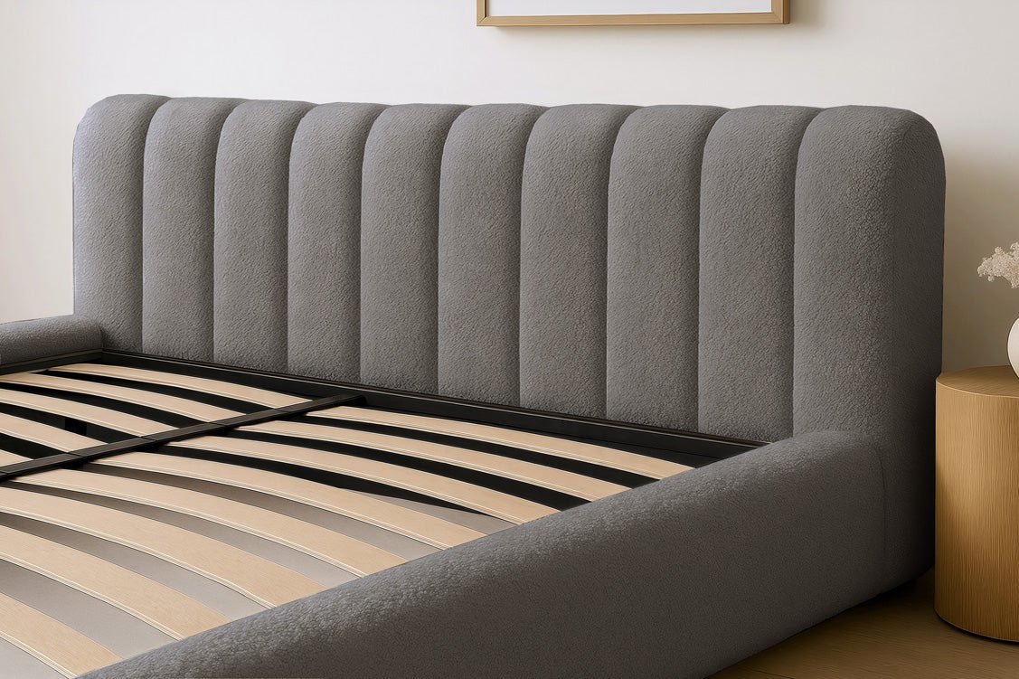 Designer gestoffeerd bed Selene Bouclé met opbergruimte