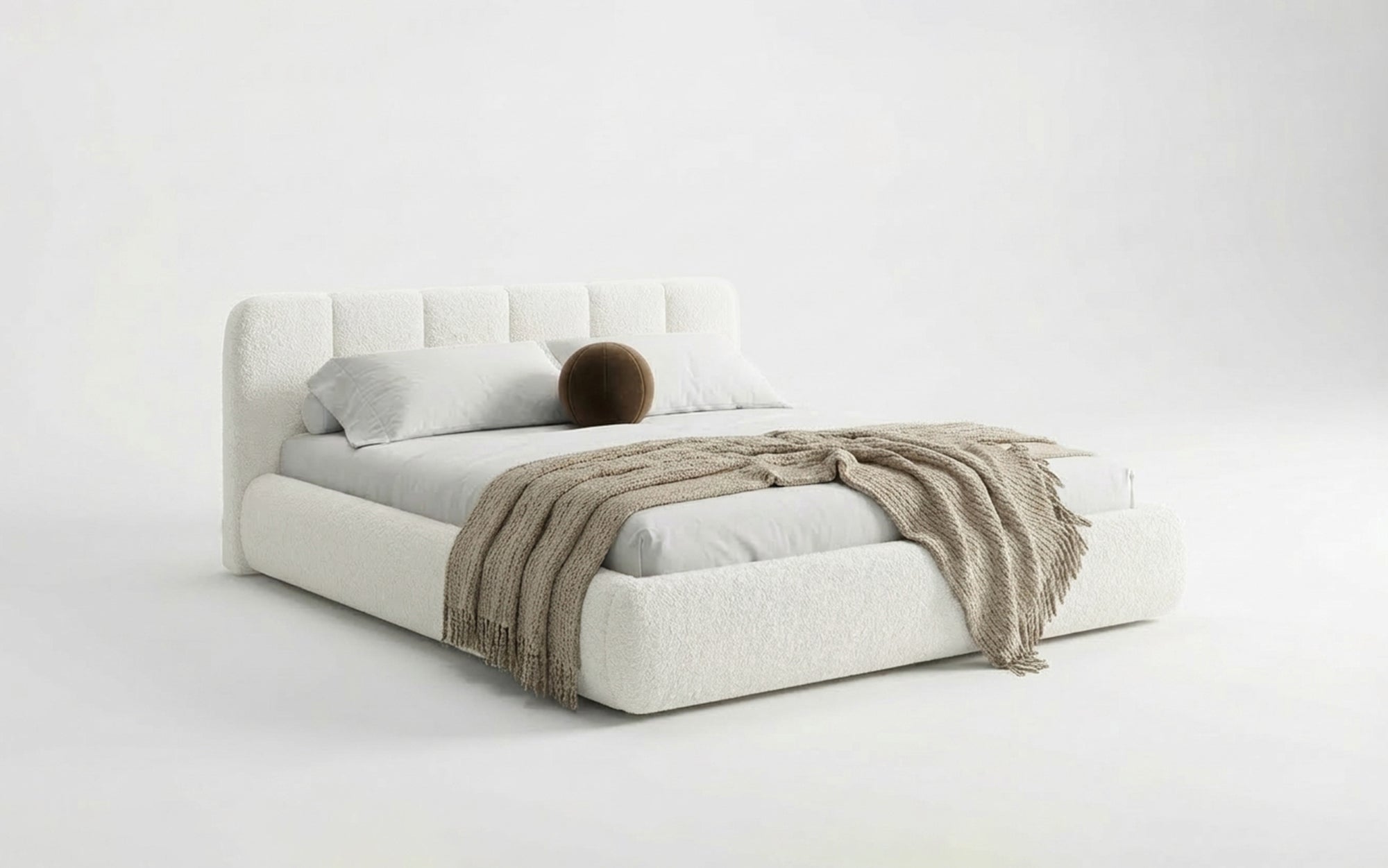 Design gestoffeerd bed Avelo in Bouclé met opbergruimte