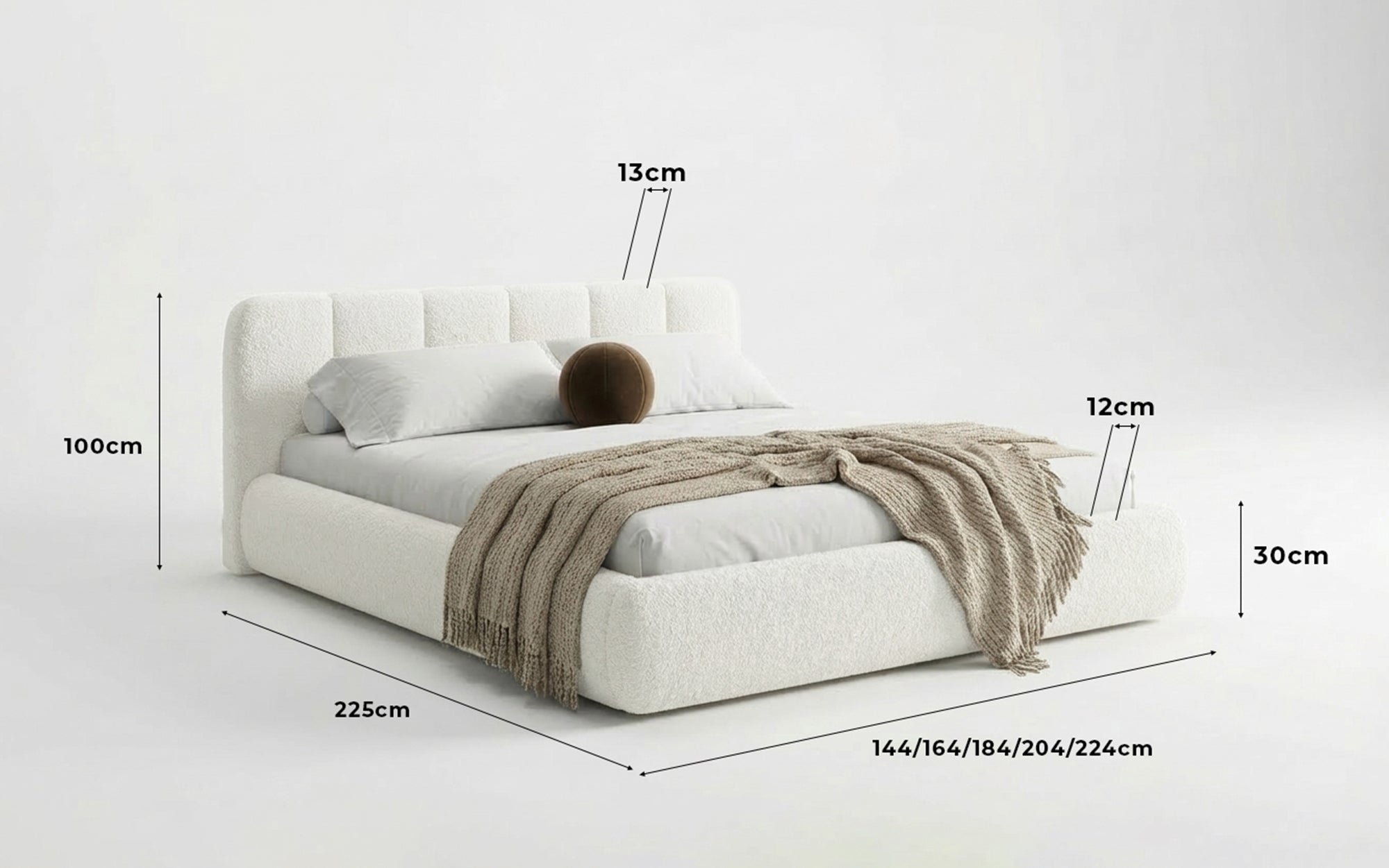 Design gestoffeerd bed Avelo in Bouclé met opbergruimte