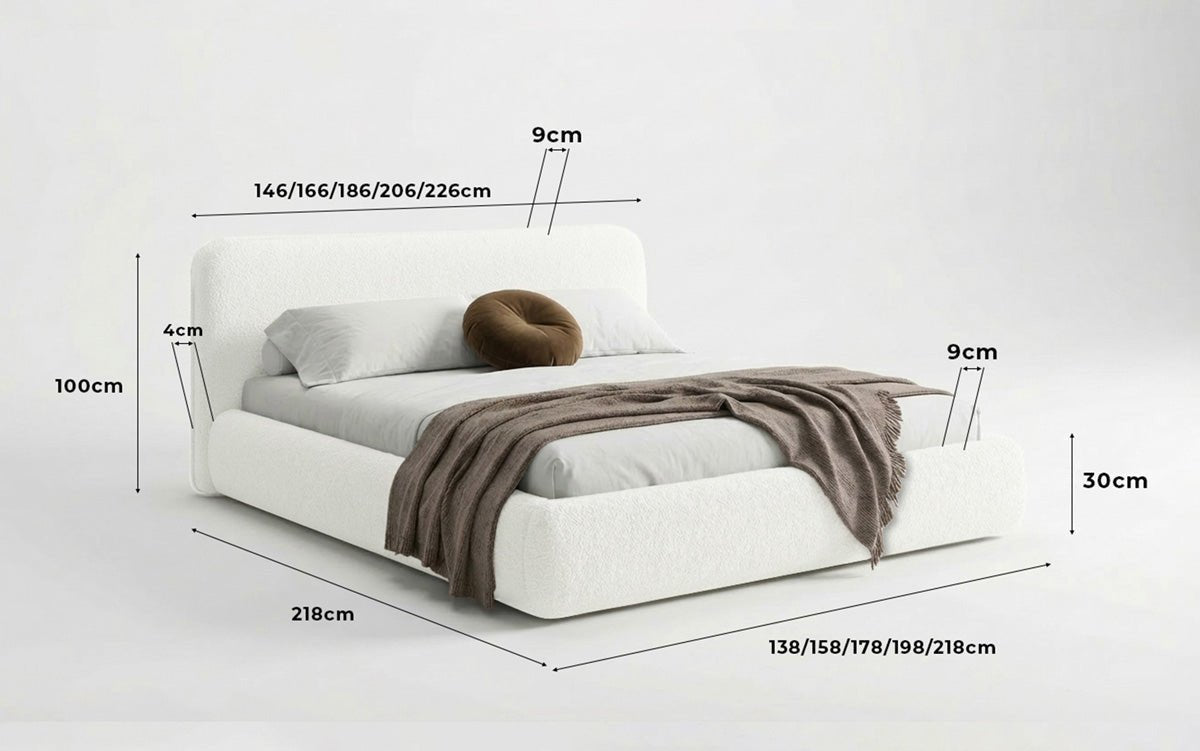 Design gestoffeerd bed Arosa in Bouclé met opbergruimte
