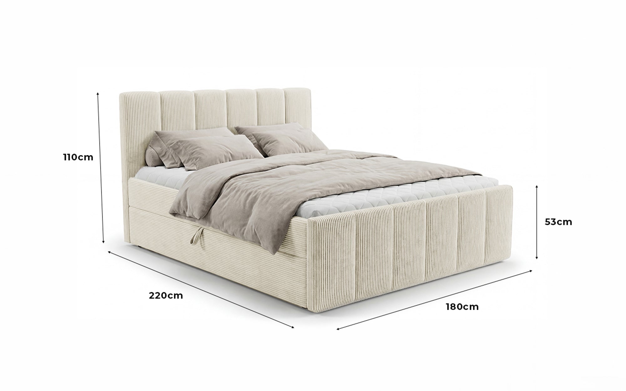 Boxspringbed Siena met opklapbare bergruimte in Ribstof