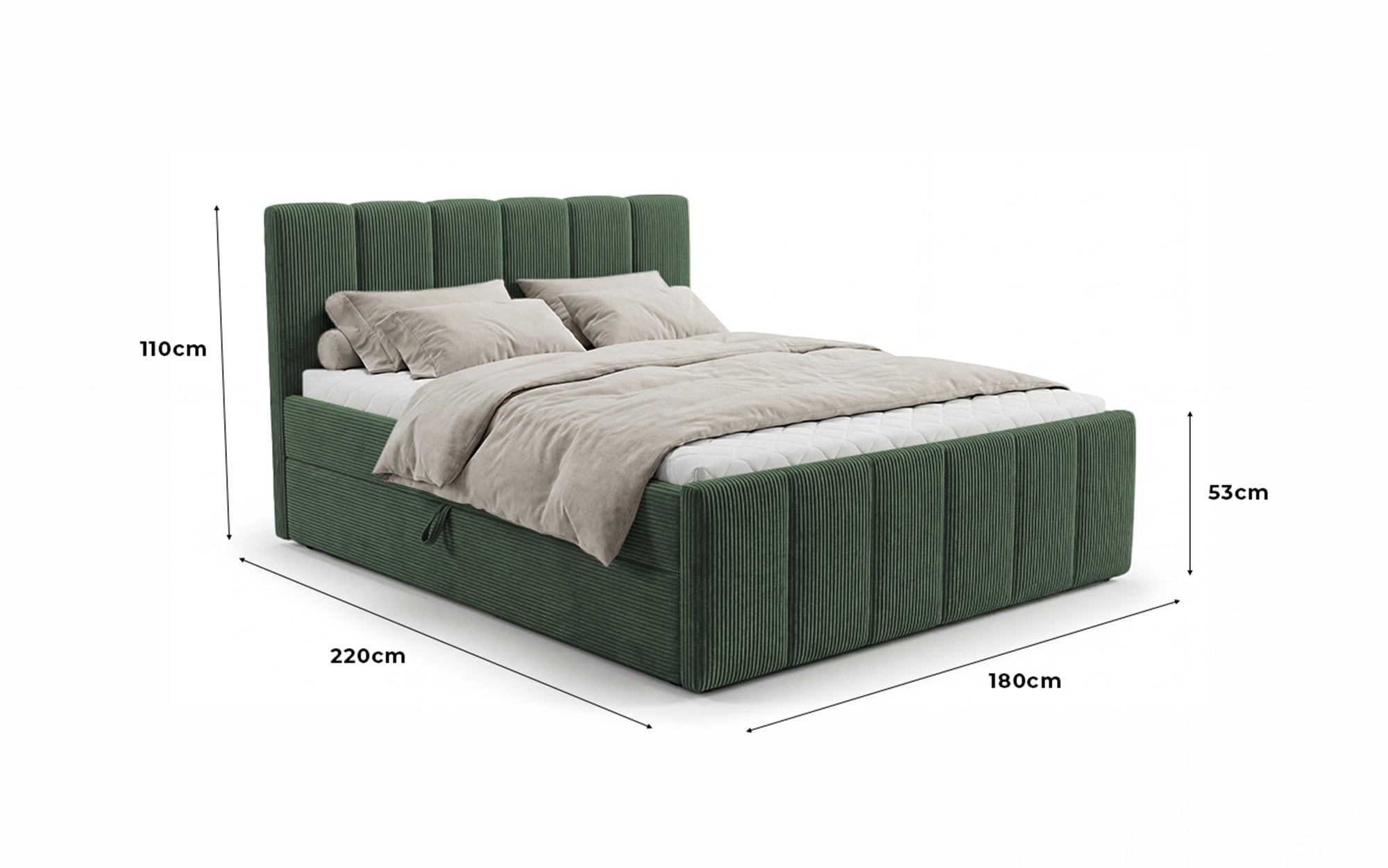 Boxspringbed Siena met opklapbare bergruimte in Ribstof