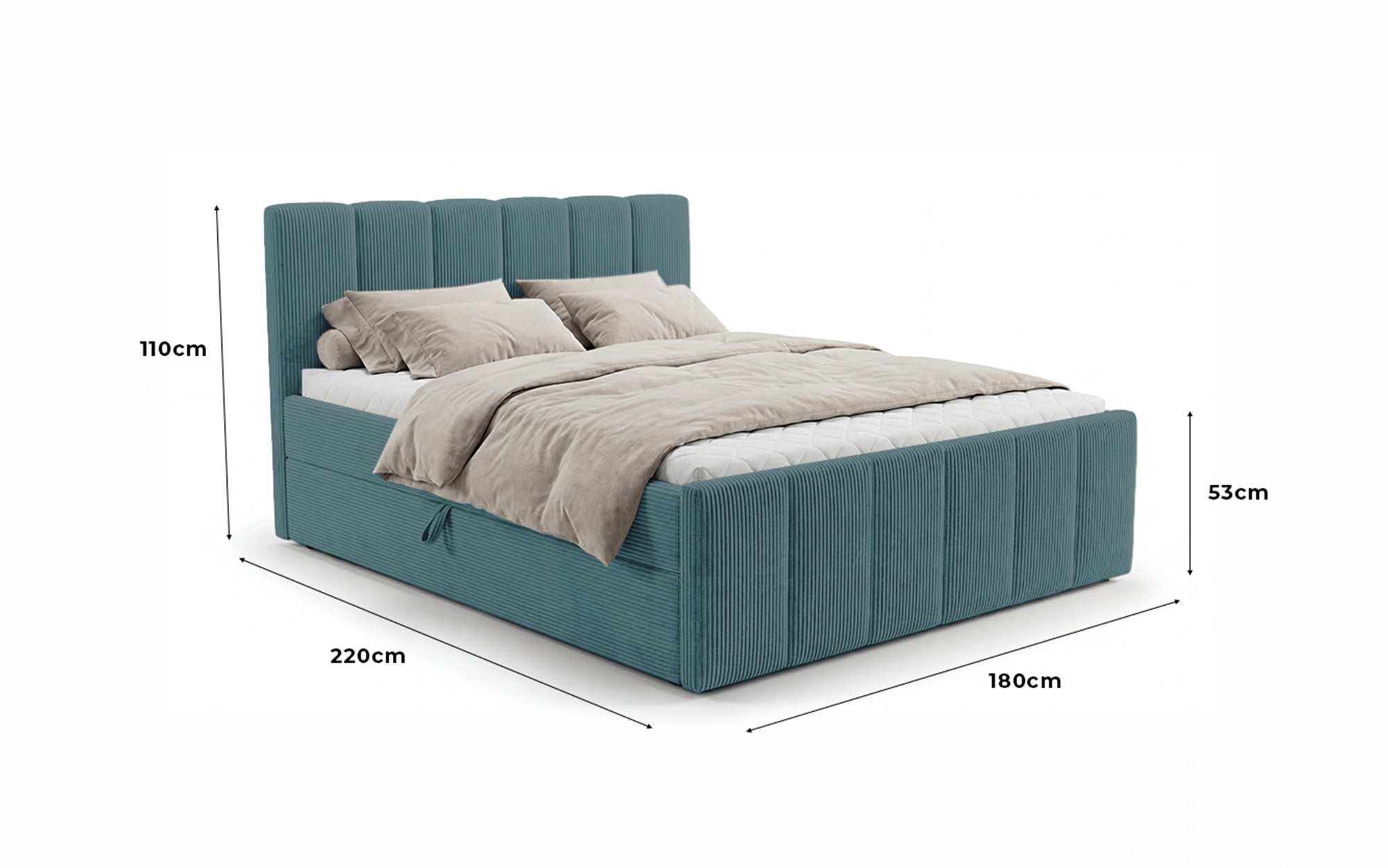 Boxspringbed Siena met opklapbare bergruimte in Ribstof