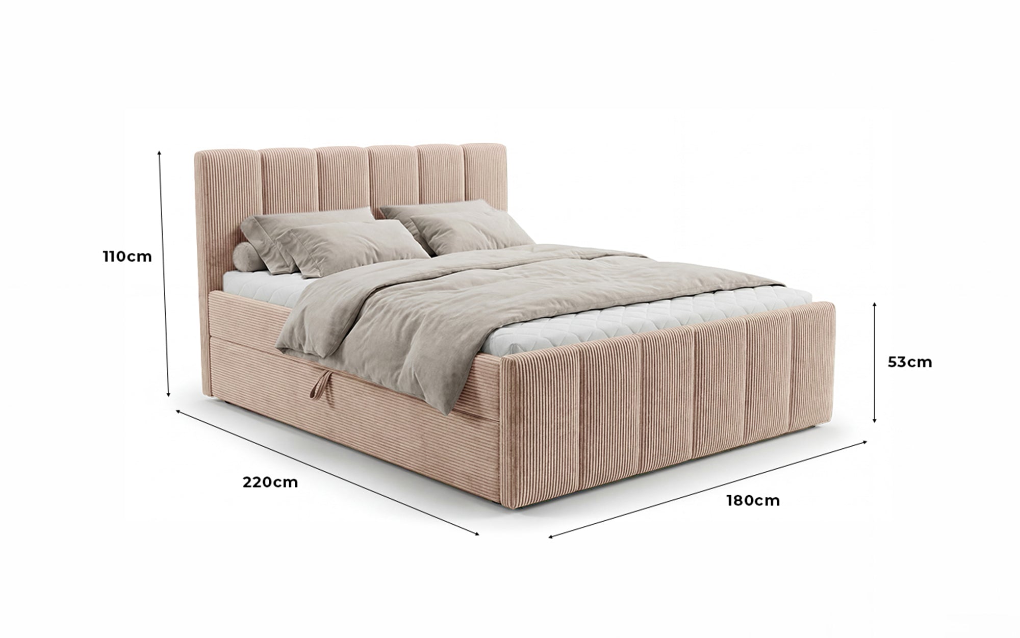 Boxspringbed Siena met opklapbare bergruimte in Ribstof
