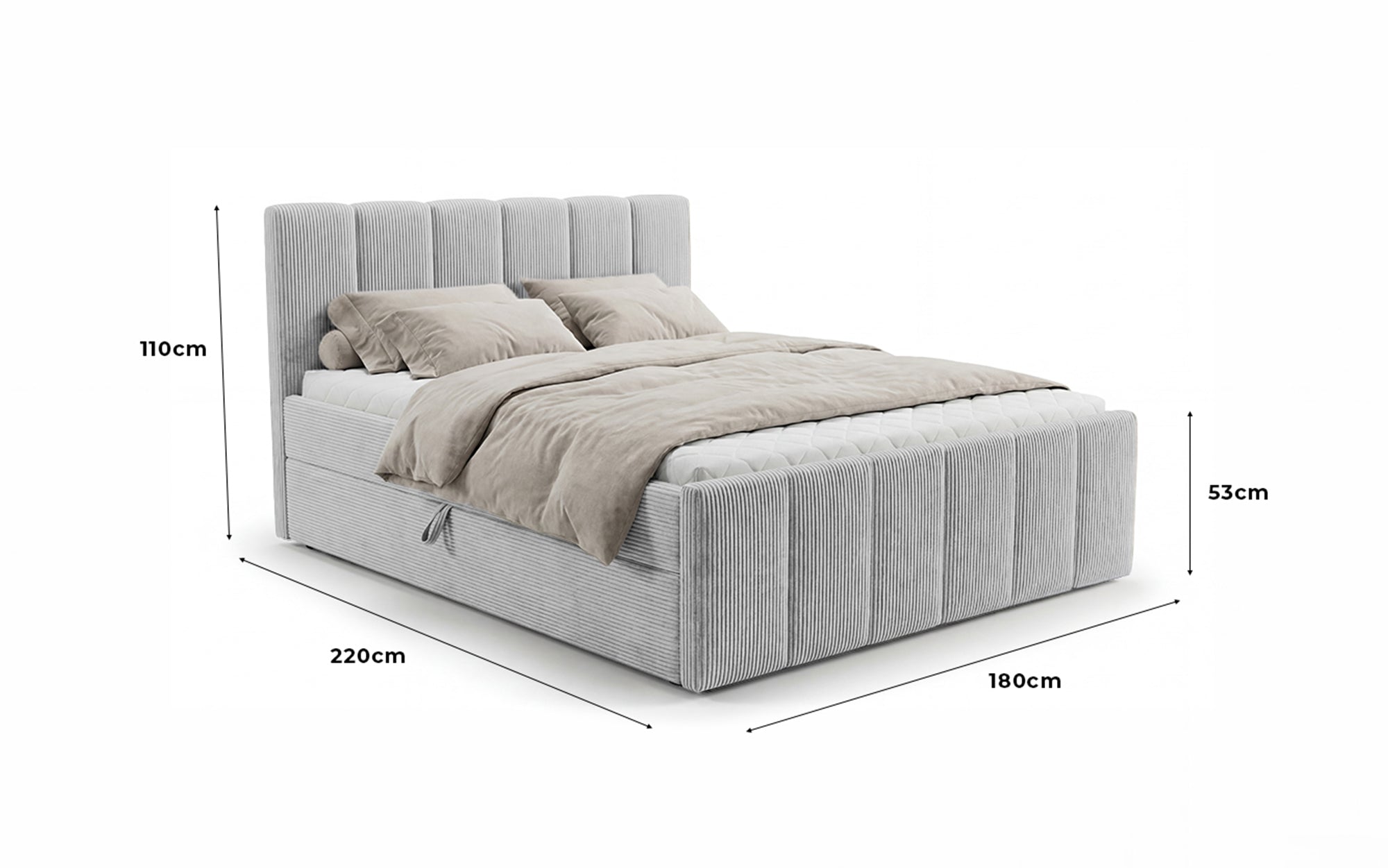 Boxspringbed Siena met opklapbare bergruimte in Ribstof