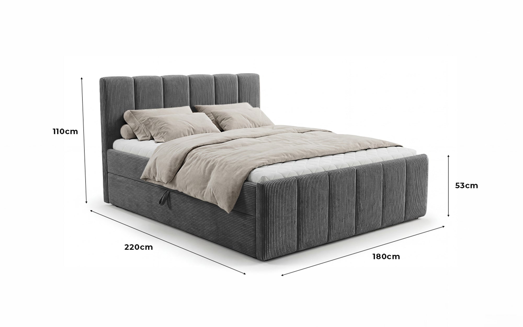 Boxspringbed Siena met opklapbare bergruimte in Ribstof