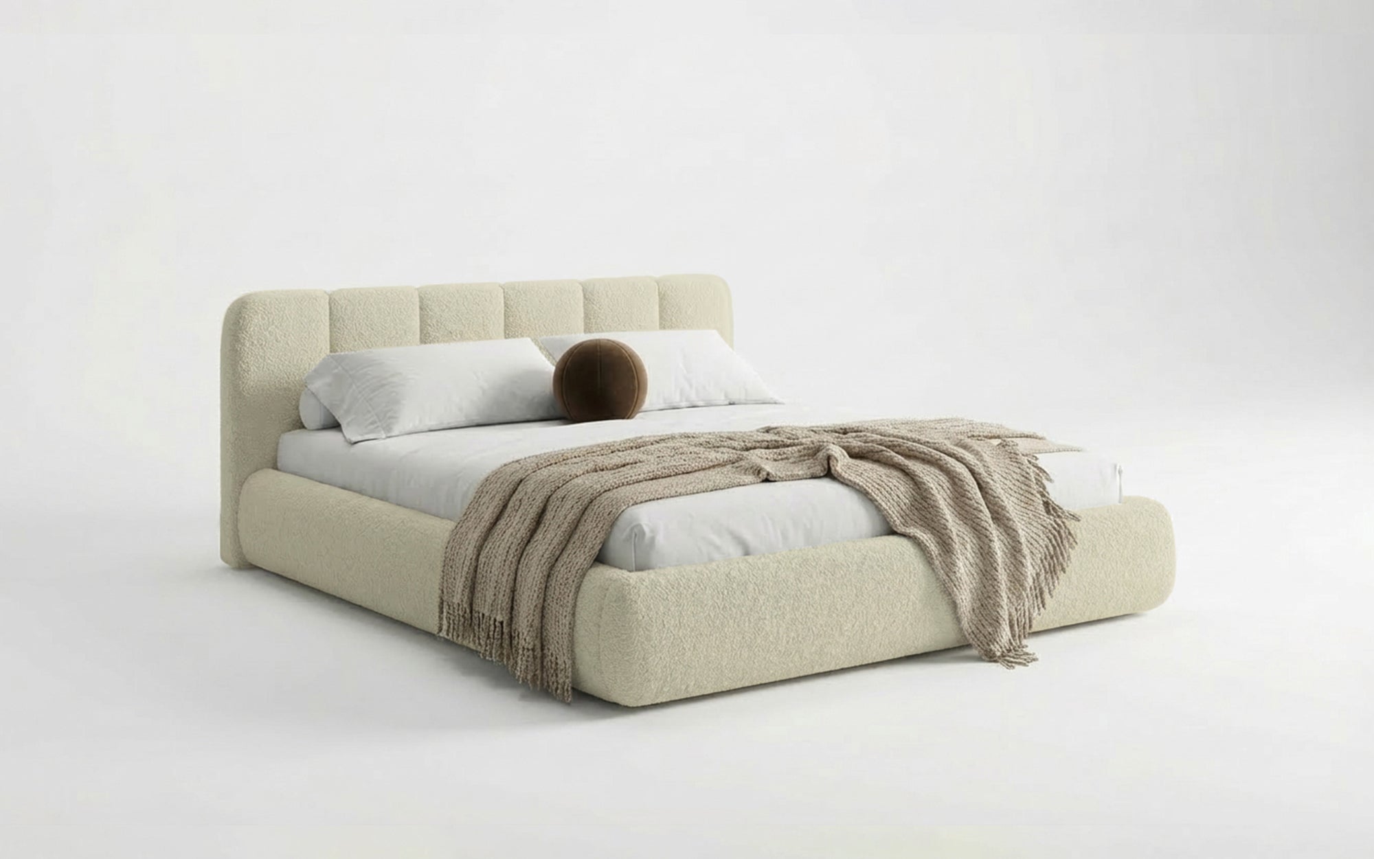 Design gestoffeerd bed Avelo in Bouclé met opbergruimte