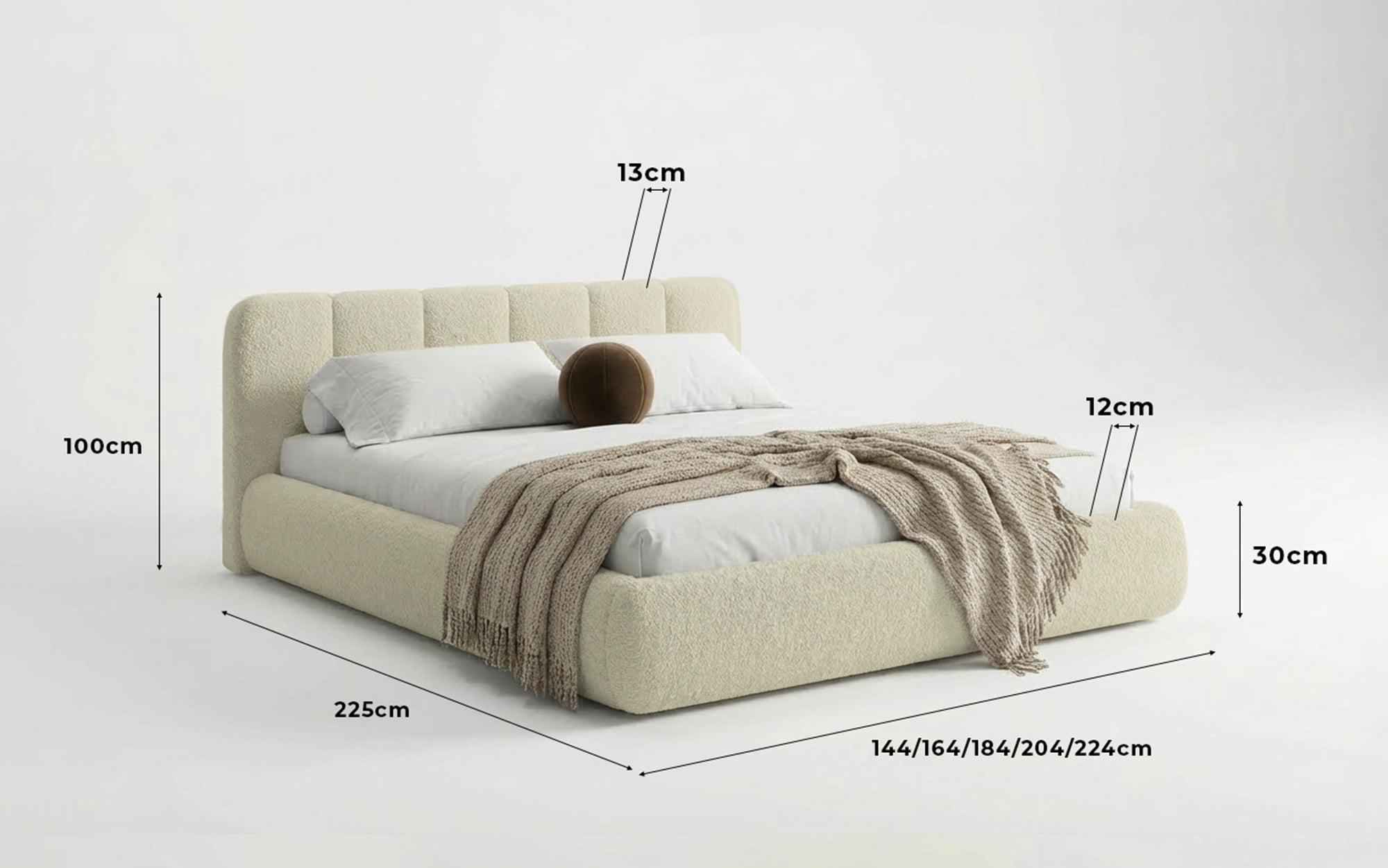 Design gestoffeerd bed Avelo in Bouclé met opbergruimte