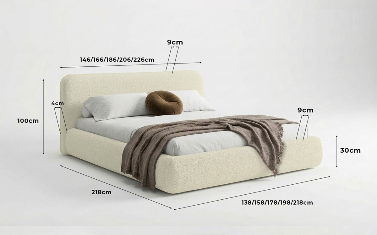Design gestoffeerd bed Arosa in Bouclé met opbergruimte