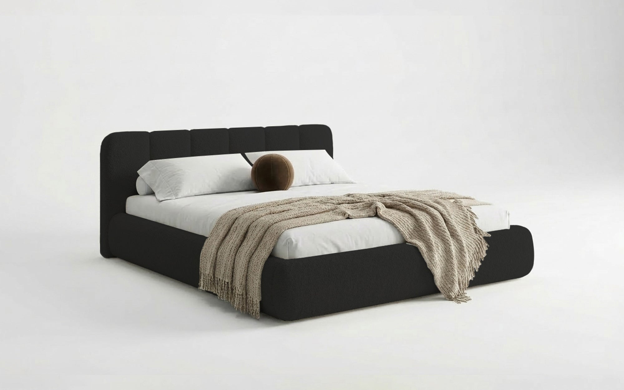 Design gestoffeerd bed Avelo in Bouclé met opbergruimte