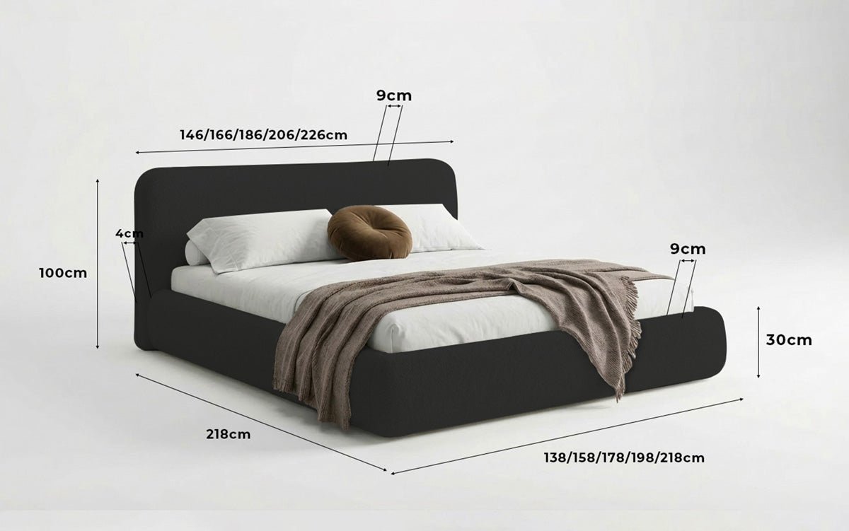 Design gestoffeerd bed Arosa in Bouclé met opbergruimte