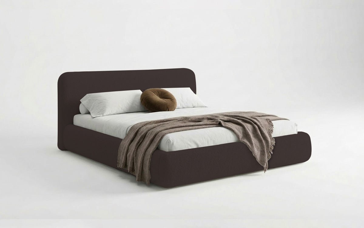 Design gestoffeerd bed Arosa in Bouclé met opbergruimte