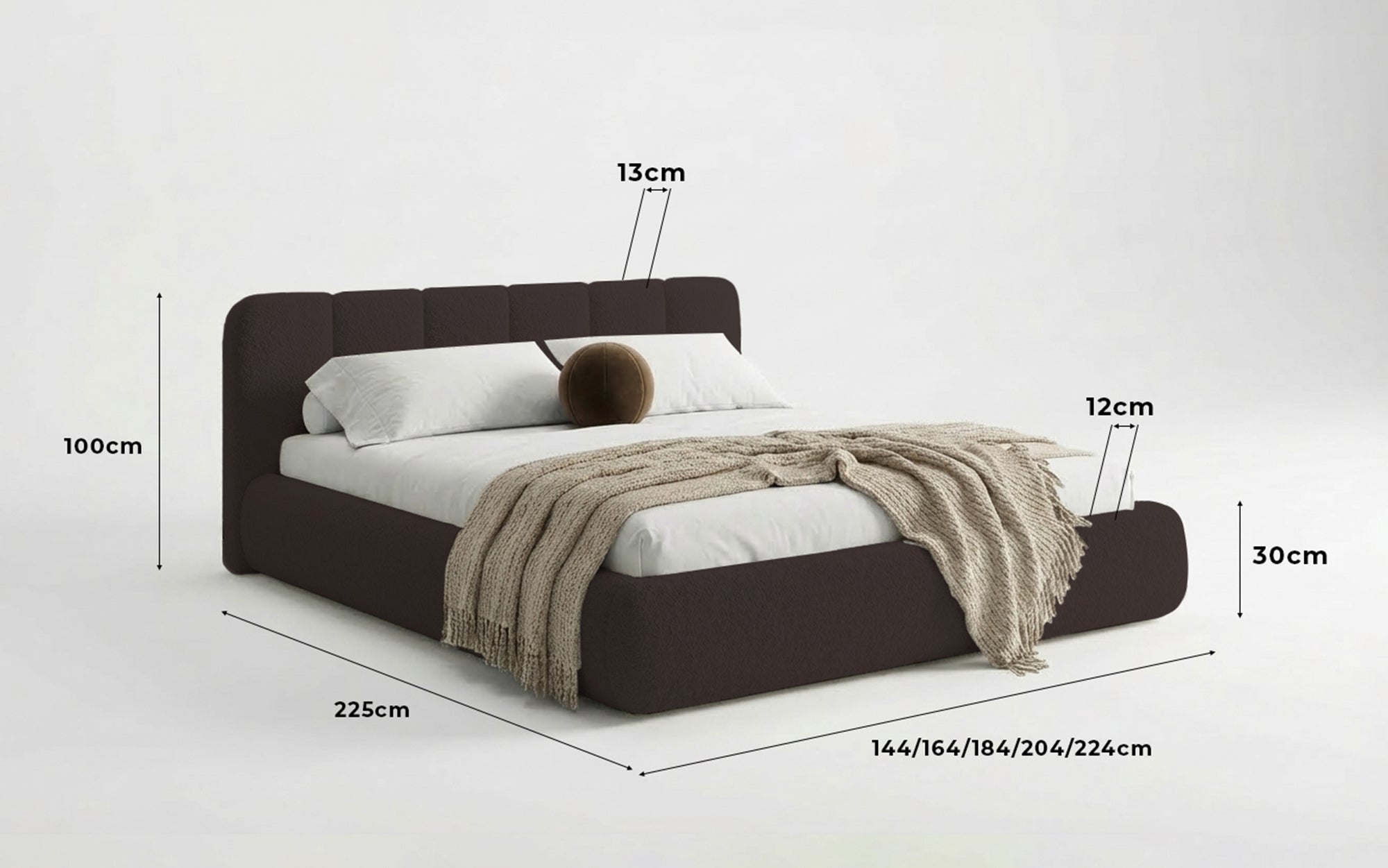 Design gestoffeerd bed Avelo in Bouclé met opbergruimte