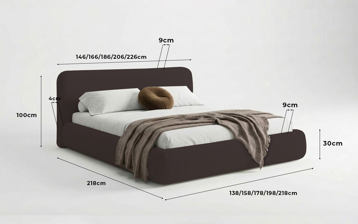 Design gestoffeerd bed Arosa in Bouclé met opbergruimte