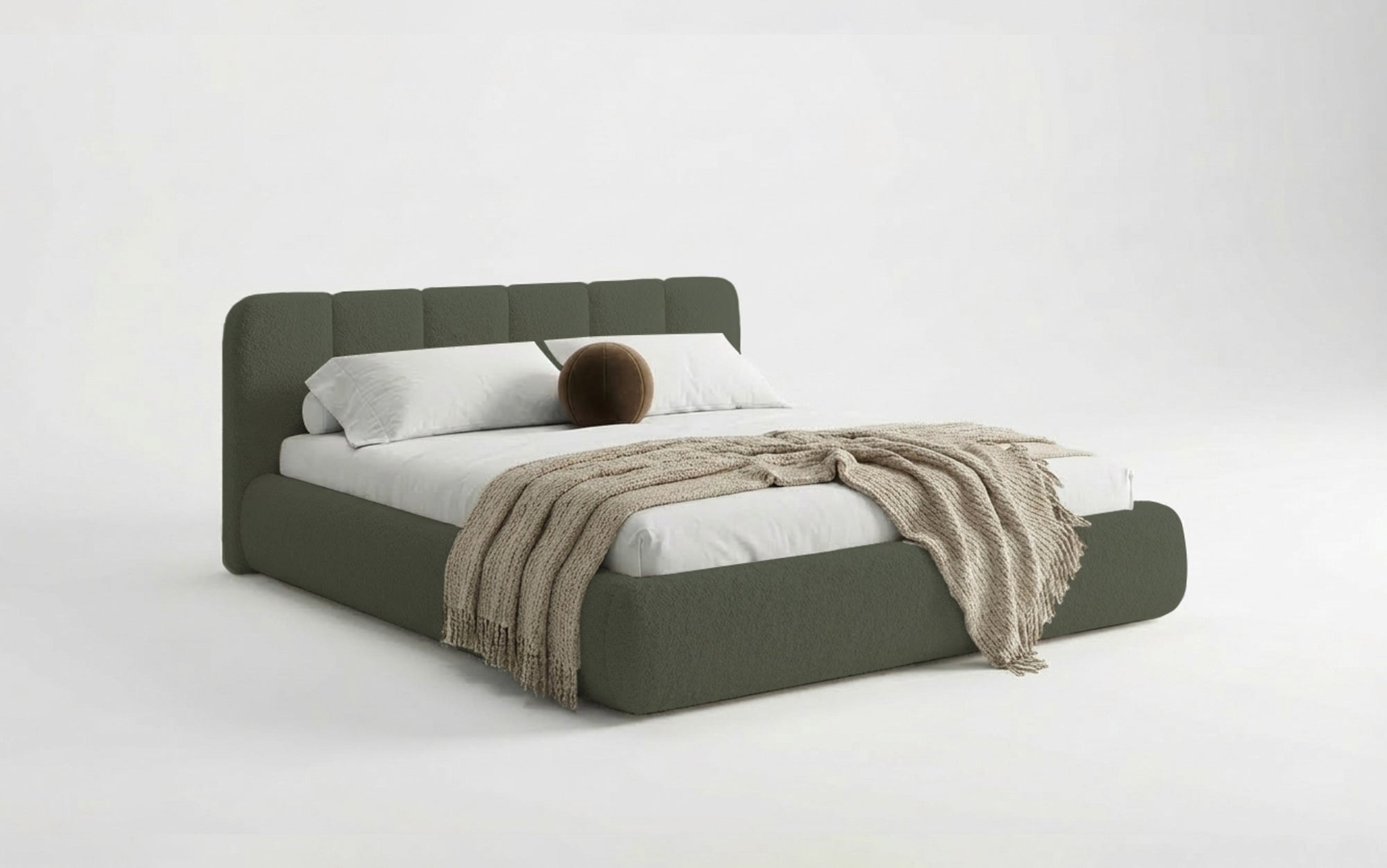 Design gestoffeerd bed Avelo in Bouclé met opbergruimte