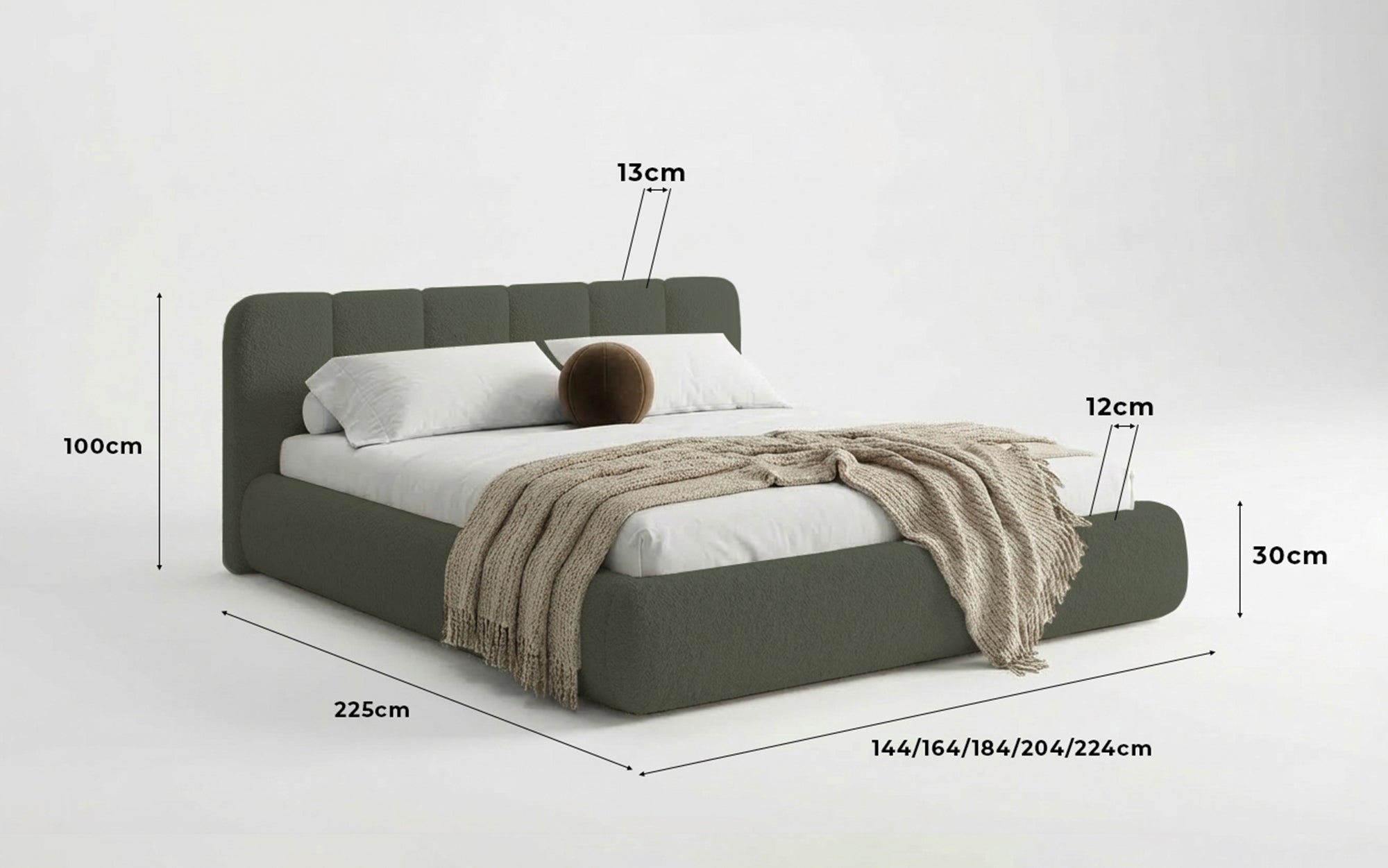 Design gestoffeerd bed Avelo in Bouclé met opbergruimte