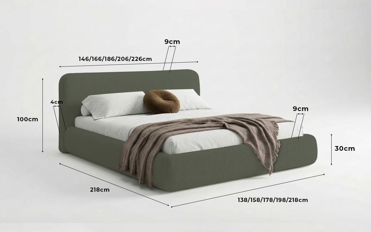 Design gestoffeerd bed Arosa in Bouclé met opbergruimte