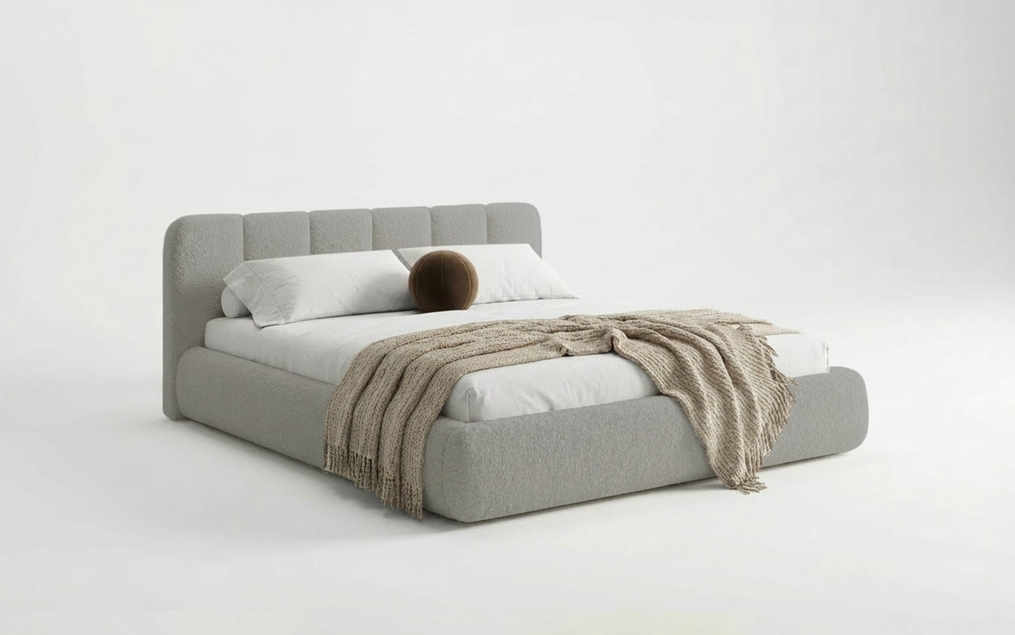 Design gestoffeerd bed Avelo in Bouclé met opbergruimte