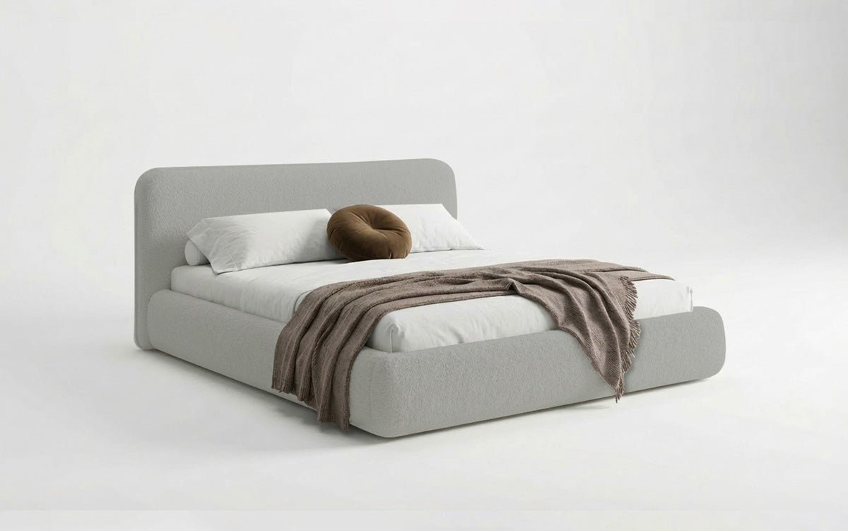 Design gestoffeerd bed Arosa in Bouclé met opbergruimte