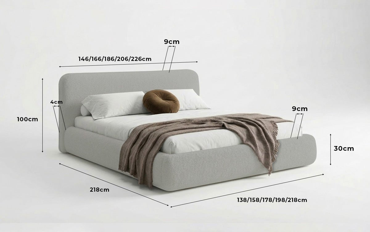 Design gestoffeerd bed Arosa in Bouclé met opbergruimte