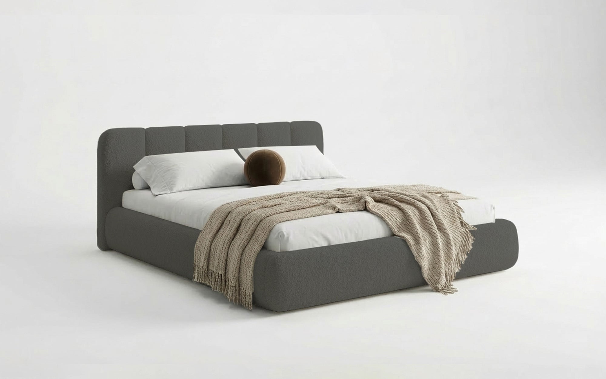 Design gestoffeerd bed Avelo in Bouclé met opbergruimte