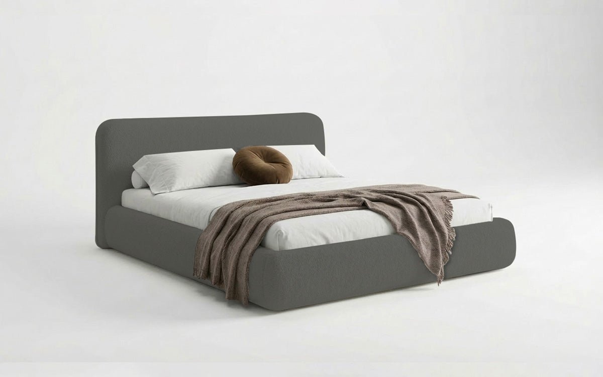 Design gestoffeerd bed Arosa in Bouclé met opbergruimte