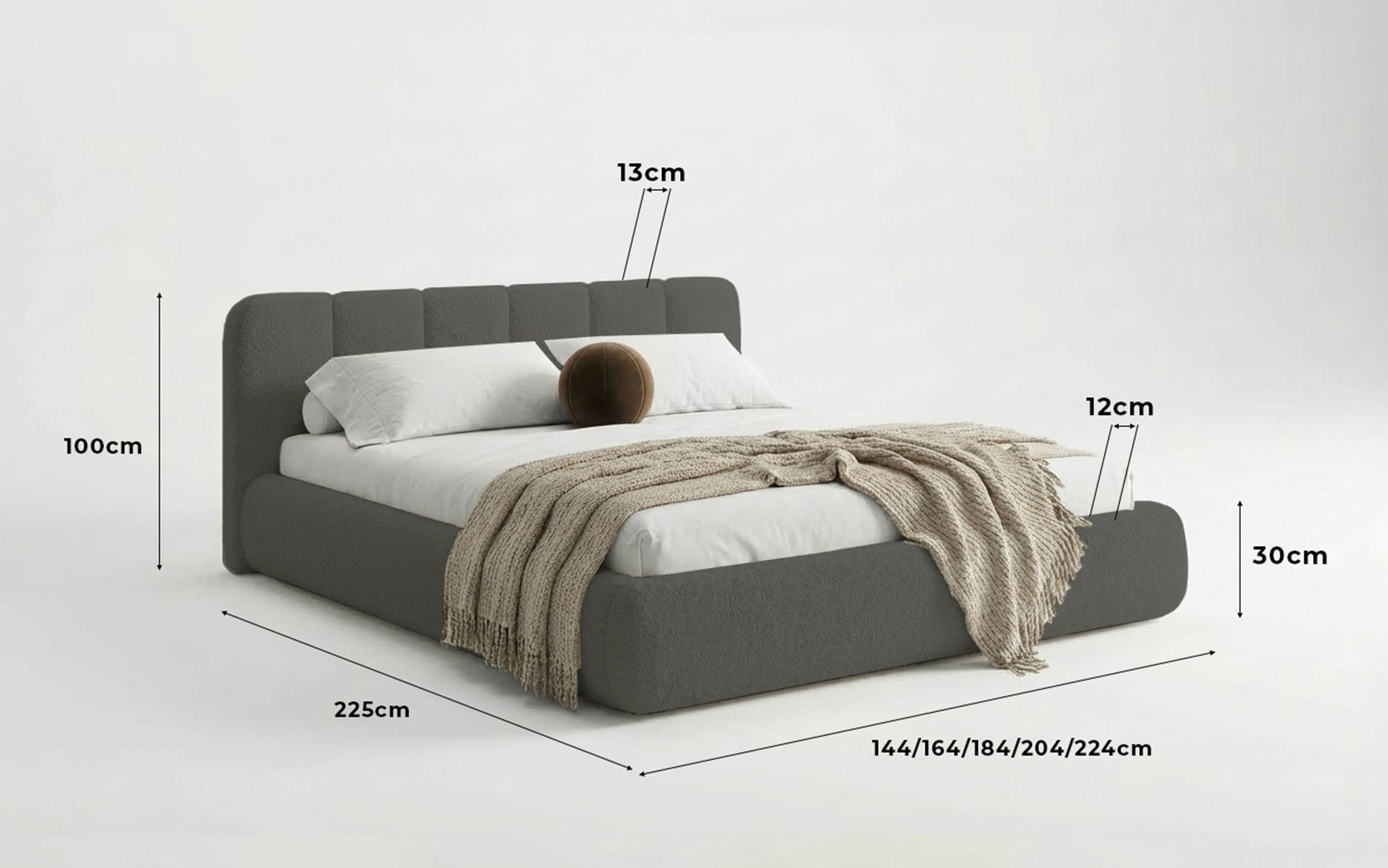 Design gestoffeerd bed Avelo in Bouclé met opbergruimte
