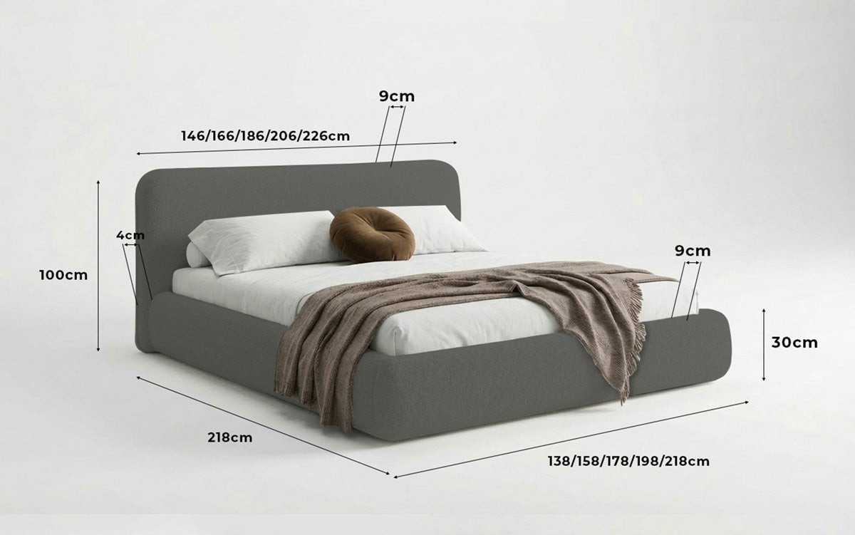 Design gestoffeerd bed Arosa in Bouclé met opbergruimte
