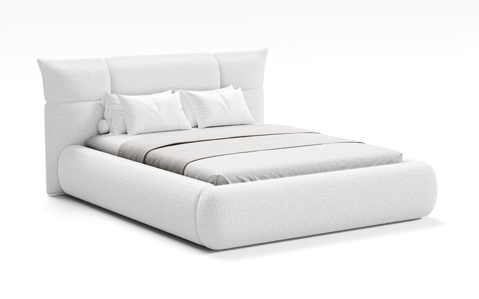 Designer gestoffeerd bed Gioia in Teddystof Bouclé met opbergruimte