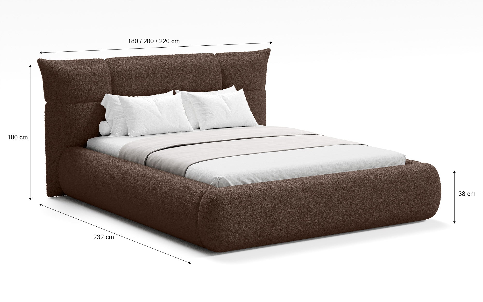 Designer gestoffeerd bed Gioia in Teddystof Bouclé met opbergruimte