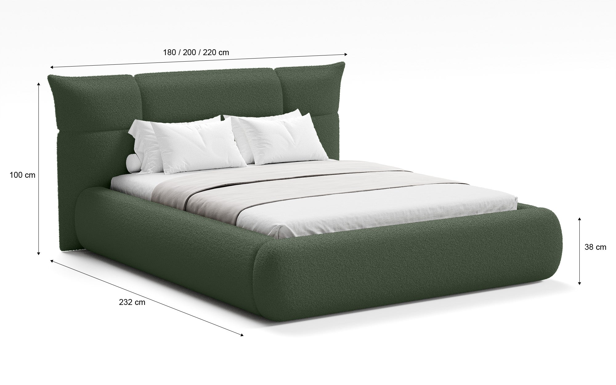 Designer gestoffeerd bed Gioia in Teddystof Bouclé met opbergruimte