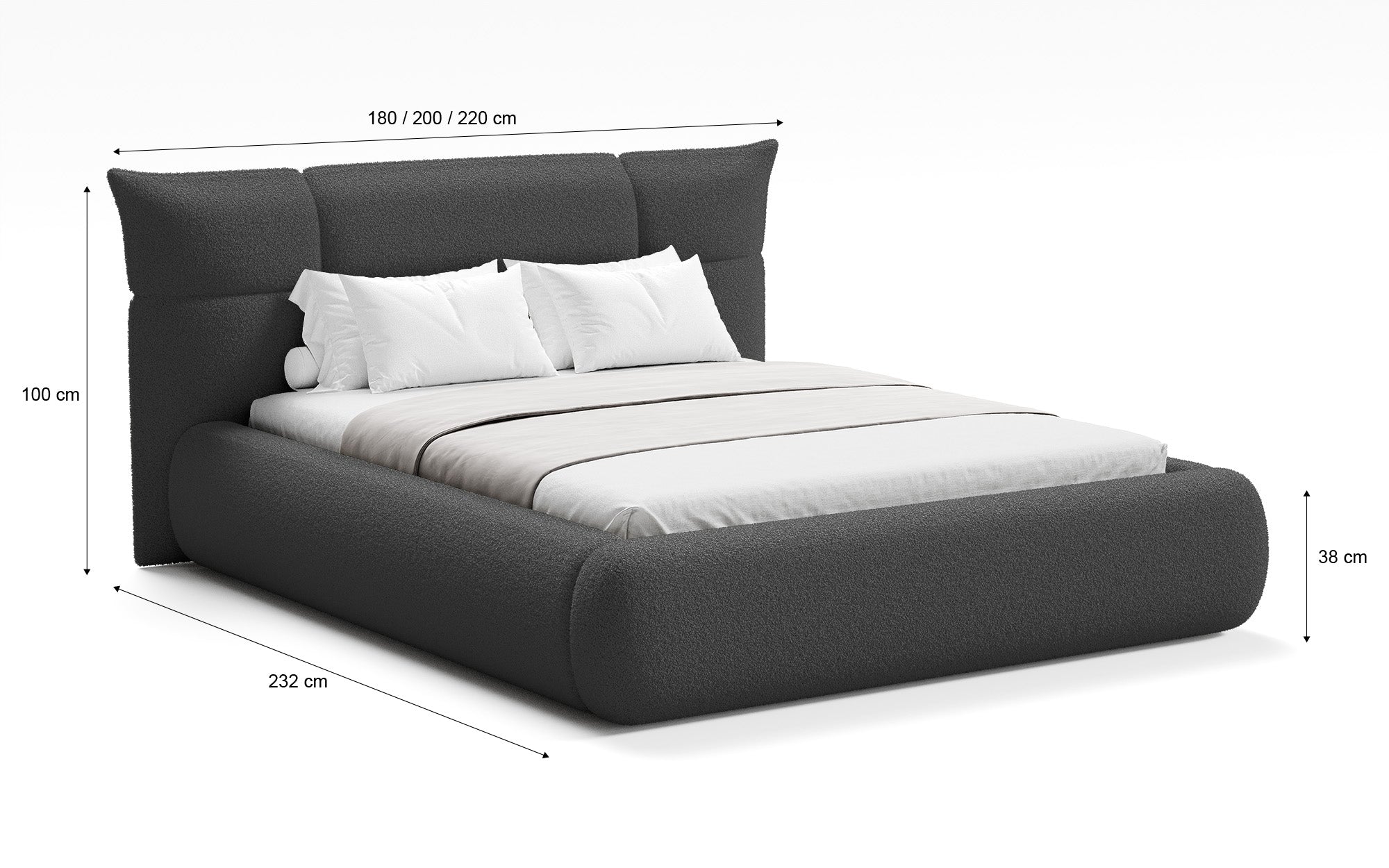 Designer gestoffeerd bed Gioia in Teddystof Bouclé met opbergruimte