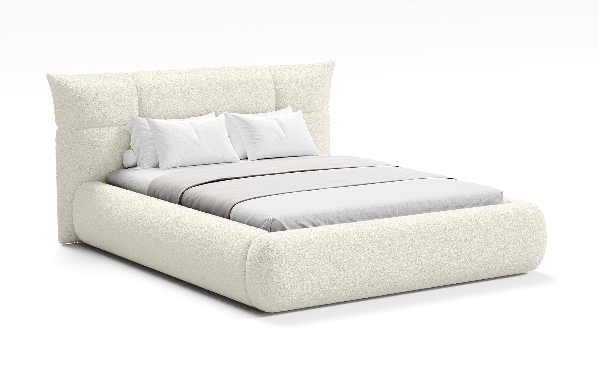 Designer gestoffeerd bed Gioia in Teddystof Bouclé met opbergruimte