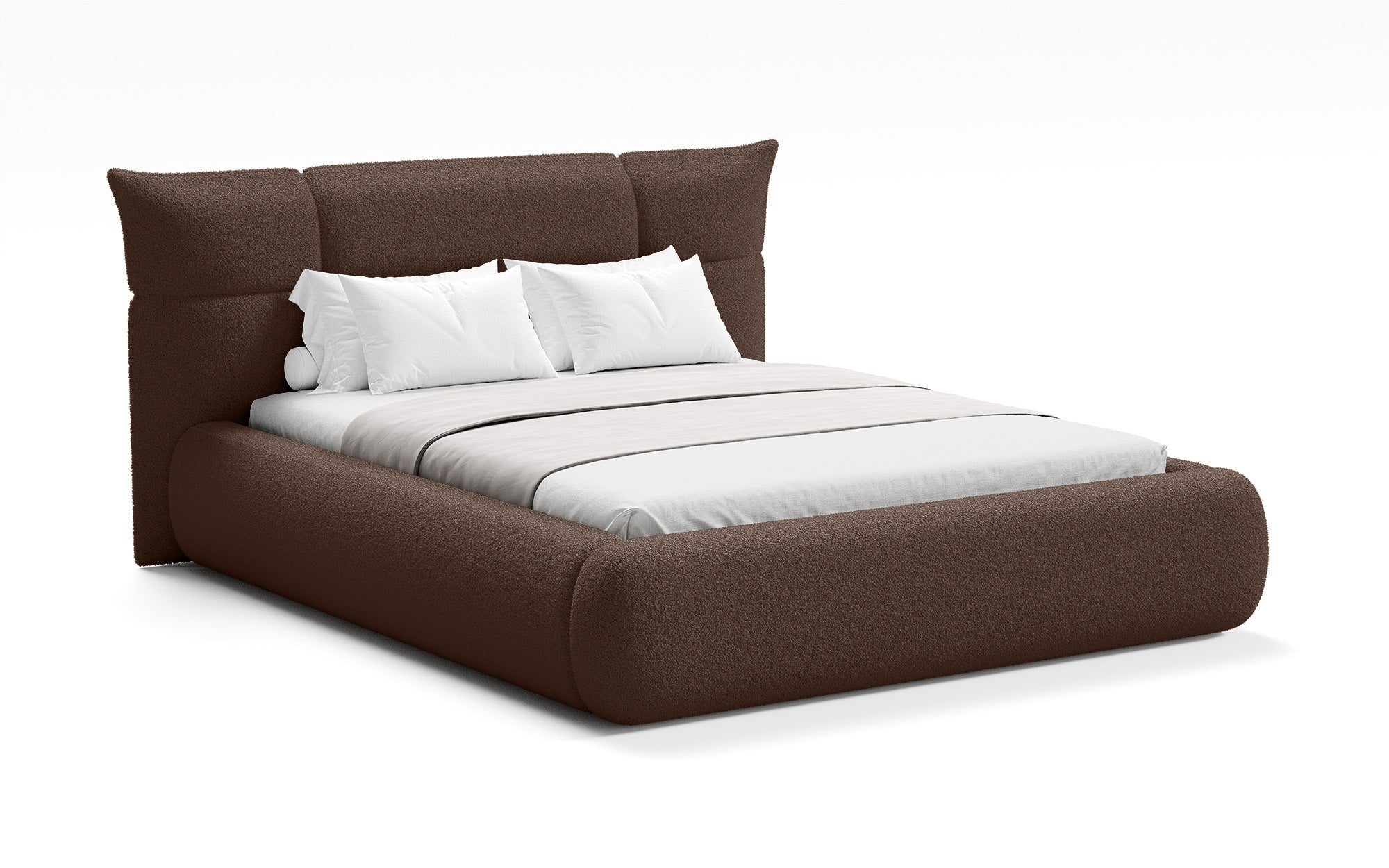 Designer gestoffeerd bed Gioia in Teddystof Bouclé met opbergruimte