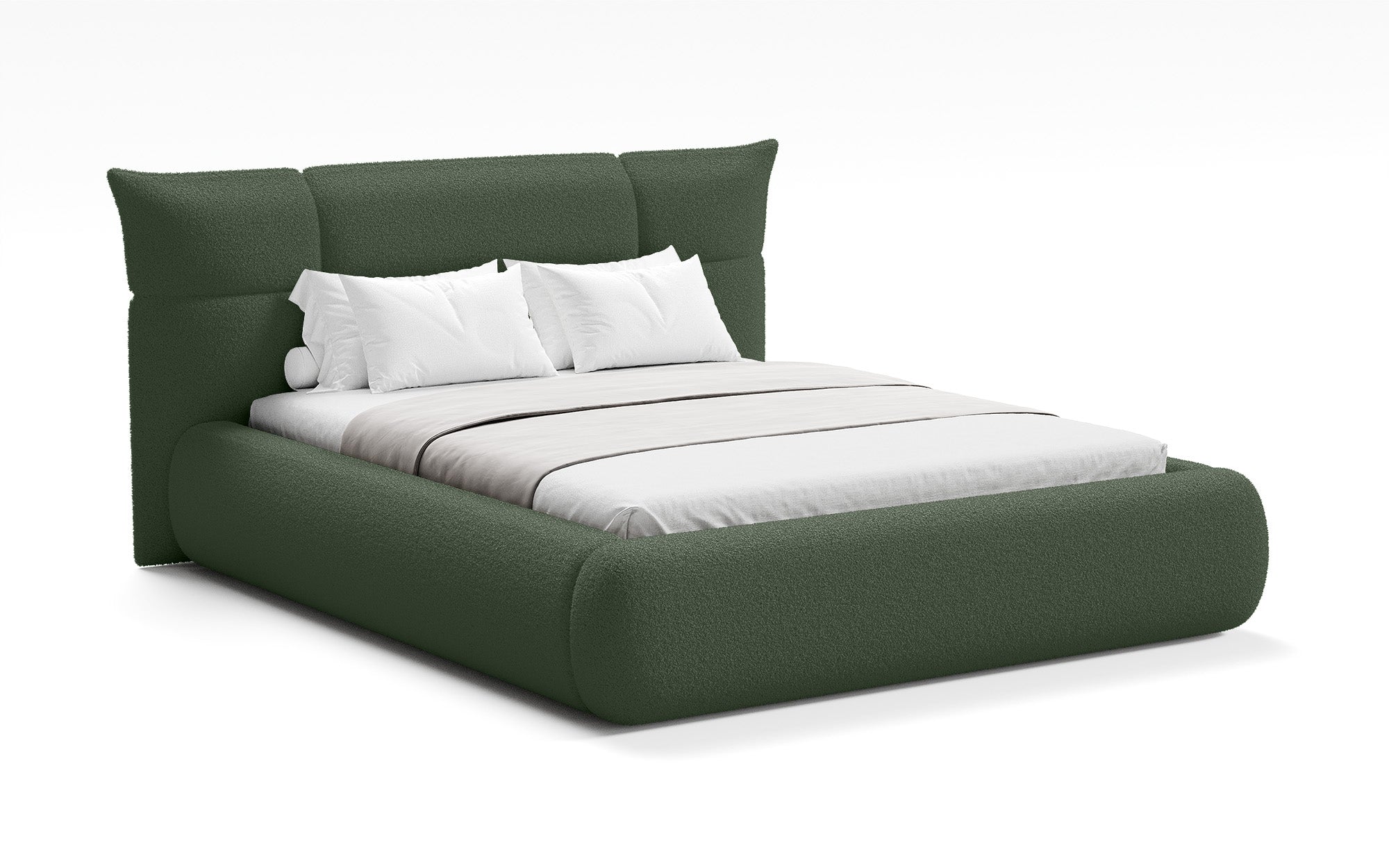Designer gestoffeerd bed Gioia in Teddystof Bouclé met opbergruimte