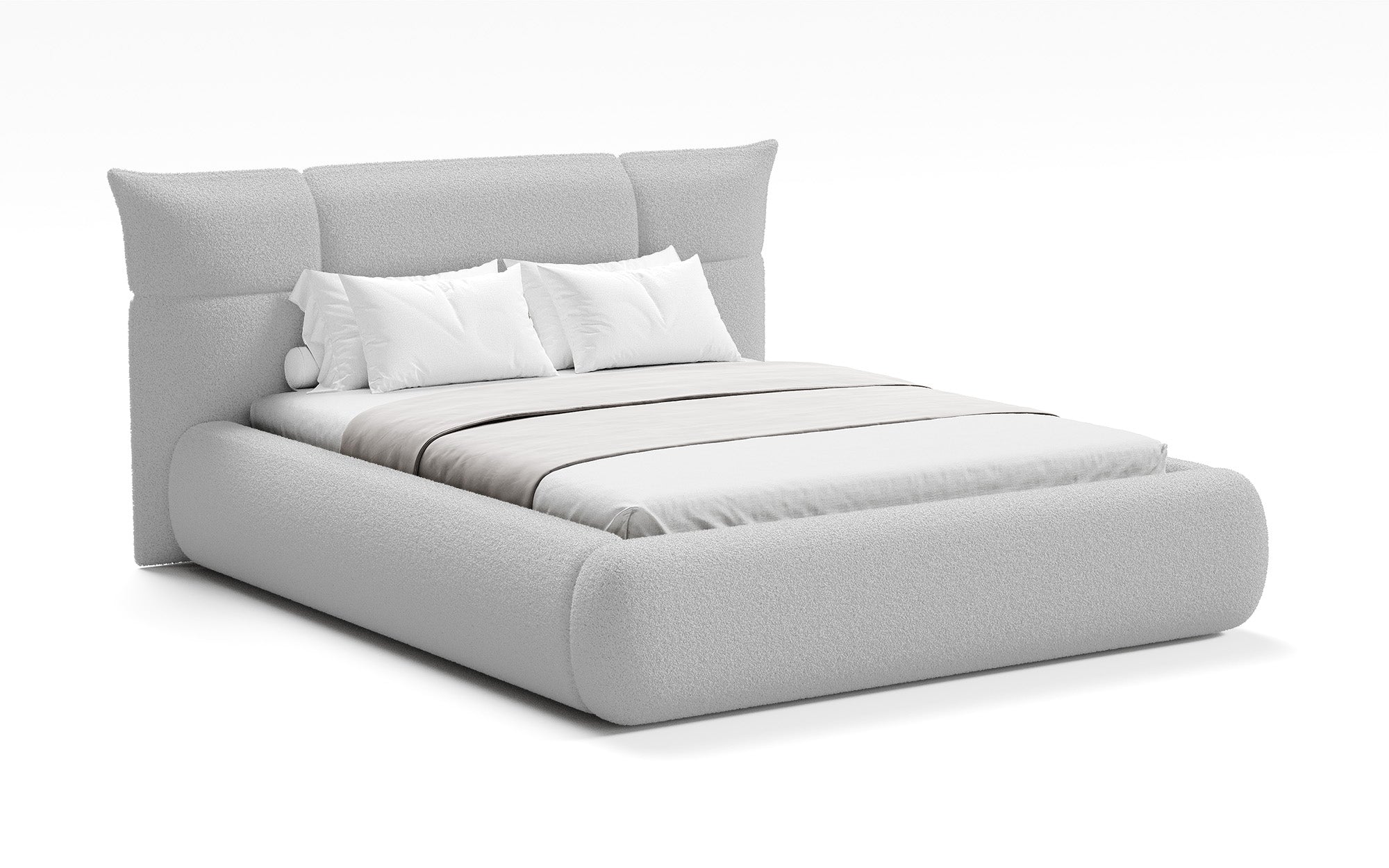 Designer gestoffeerd bed Gioia in Teddystof Bouclé met opbergruimte