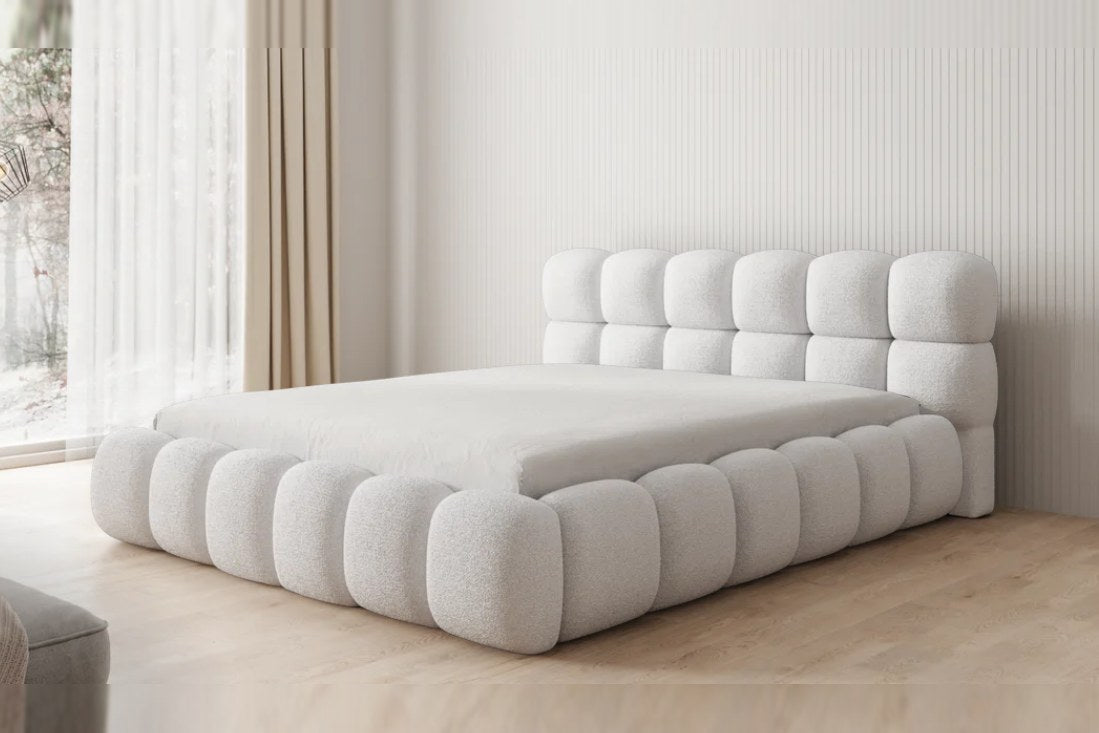Outlet Polsterbett Boston 160x200 in Bouclé Weiß